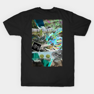 mexican landscape ecopop collage with skeleton monster arts totonac patterns T-Shirt